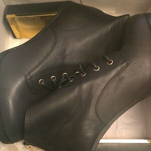 Torrid Black Ankle Booties with Gold Accents